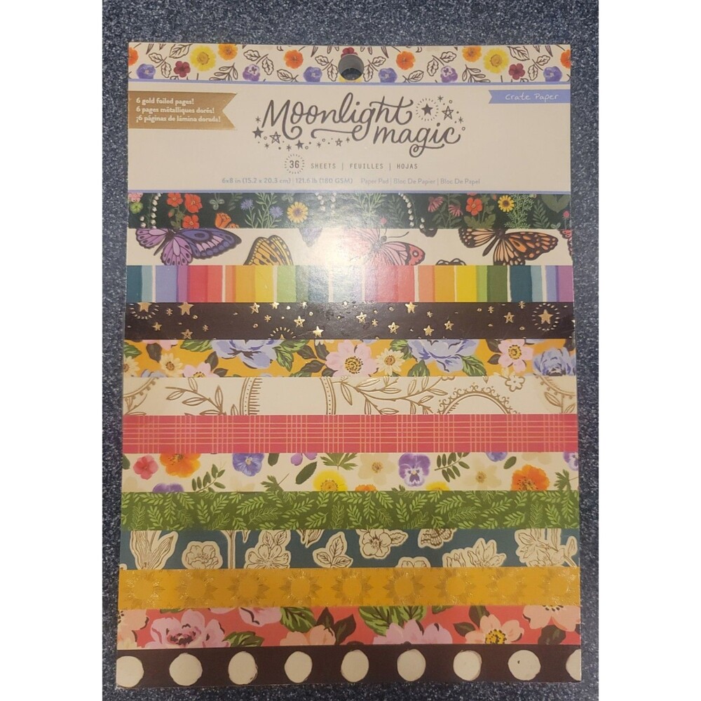 American Crafts, Moonlight Magic Paper pad, 36 sheets, Incl 6 Gold Foiled, 6"x8"